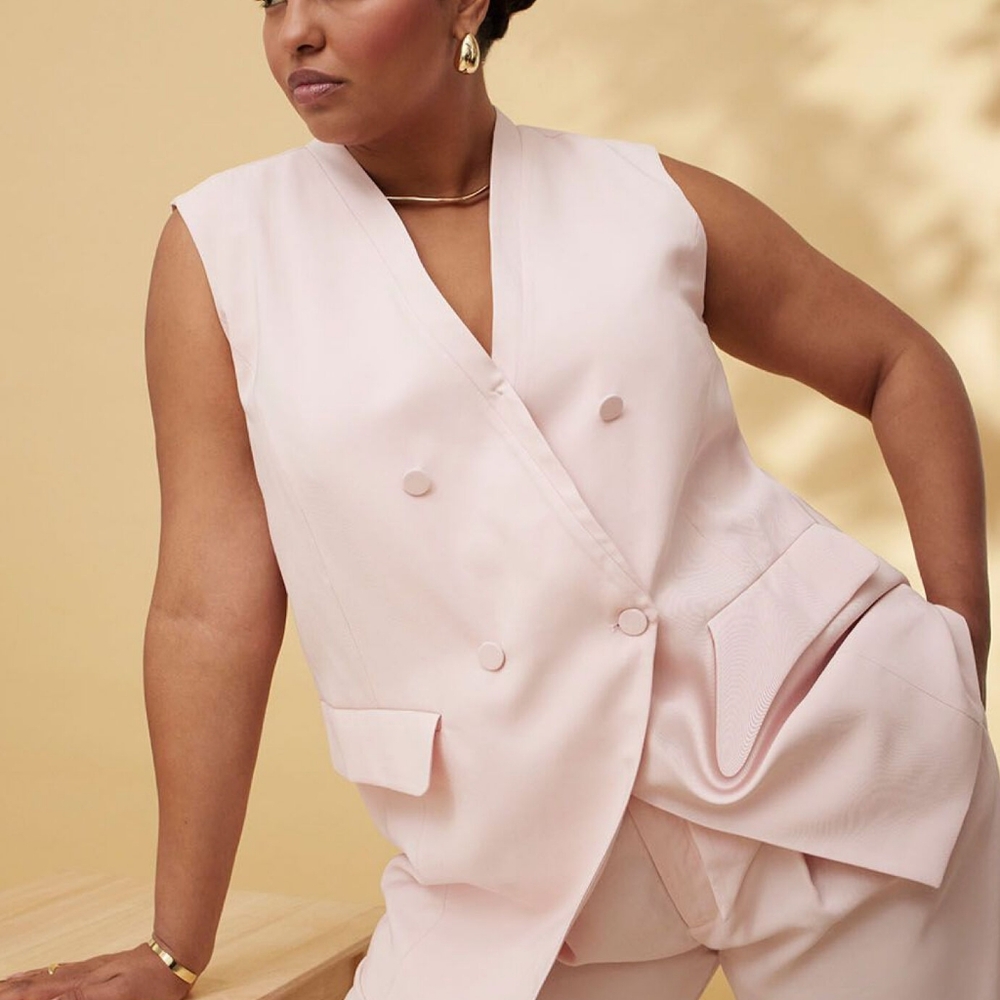 Set! Longline Double Breasted Vest and Belted Ankle Pant